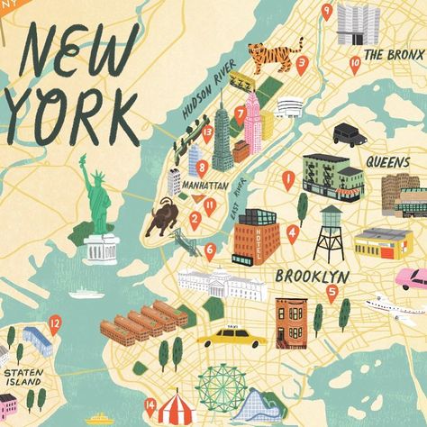 New yoik map #illustration #nyc #illustratedmap 🚕 Vietnam Map, Illustration Example, Map Projects, Unique Christmas Cards, Amazing Maps, Drawn Map, Hand Drawn Map, Map Of New York, Map Wall