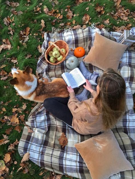 Dog Picnic, Reading Cozy, Autumn Reading, Cozy Fall Aesthetic, Adopting A Dog, Aesthetic Picnic, Fall Picnic, Dog Photoshoot, Modern Girl