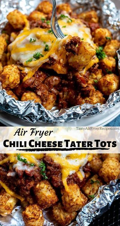 Tatertots Recipes, Chili Tots, Chili Cheese Tater Tots, Tator Tot Recipe, Air Fryer Snack Recipes, Cheese Air Fryer, Air Fryer Appetizer Recipes, Fried Appetizers, How To Cook Chili