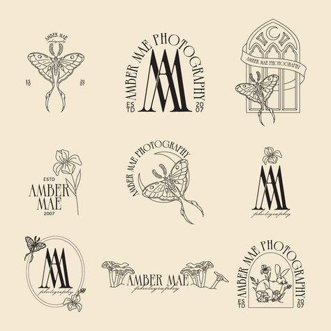 This brand design for a wedding photographer has tattoo inspired brand illustrations, a timeless color palette, and romantic yet edgy fonts.   #WeddingPhotographyBrandingColors #WeddingPhotographerBranding #WeddingPhotographyBrandIdentity #PhotographerLogoDesignforWeddings #WeddingPhotographyPortfolioDesign