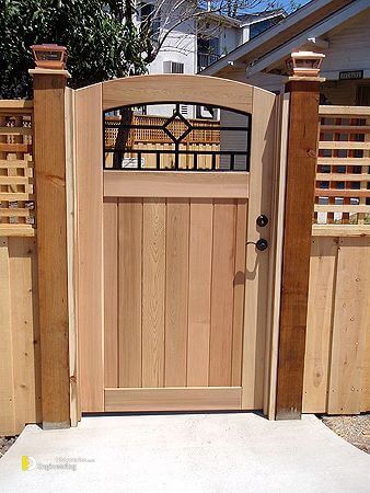 35 Amazing Wooden Gate Ideas - Engineering Discoveries Wooden Gate Designs, Cedar Gate, Wooden Fence Gate, Wood Fence Gates, Wooden Garden Gate, Backyard Gates, Garden Gates And Fencing, Yard Gate, Garden Gate Design