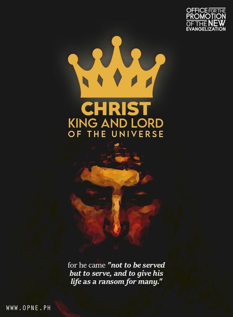 Christ, King and Lord of the universe, made himself the servant of all, for he came "not to be served but to serve, and to give his life as a ransom for many." For the Christian, "to reign is to serve him," particularly when serving "the poor and the suffering, in whom the Church recognizes the image of her poor and suffering founder." The People of God fulfills its royal dignity by a life in keeping with its vocation to serve with Christ. Jesus Christ The King Of The Universe, Christ The King Feast, Christ The King Sunday, Christ King Of The Universe, Christ Is King, Christ King, Asthetic Picture White And Black, Lord King, The Servant