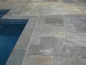 Granite Pool Deck Stone Pool Deck, Travertine Pool Decking, Flagstone Pavers, Eco Outdoor, Natural Tile, Travertine Pool, Swimming Pool Decks, Stone Pool, Dream Patio