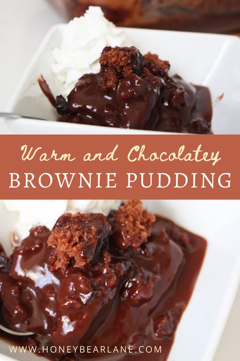 Brownie Pudding Recipe, Warm Chocolate Desserts, Warm Pudding Recipes, Brownie Pudding Dessert, Homemade Puddings, Chocolate Brownie Pudding, Chocolate Pudding Dessert, Pudding Desserts Recipes, Brownie Pudding