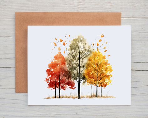 Set of 12 handmade, watercolor fall note cards These beautiful fall cards are perfect for sending fall greetings to family and friends, near & far!  Cards are also helpful if you run a small business and like to include a little note in all of your packages.  Each card is printed on 80lbs 216 GSM card stock.  Size: 4.25 x 5.5 (A2) The inside is left blank for your message Choice of white or kraft self-seal envelopes are included with your purchase. Cards are packaged in clear plastic sleeves to keep them in perfect condition as they make their way to you! Card sets make great teacher gifts, coworker gifts, or gifts for family & friends! Thank you for shopping small!