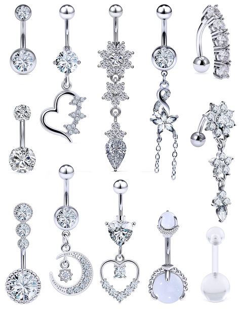 PRICES MAY VARY. [ITEM CONTAIN]: You Will Receive 12 Pieces Different Designs Belly Button Rings, All Of Them Are Beautiful And Elegant, Multiple Choices For Meeting Your Various Needs. [PRODUCT SIZE]: Ring Gauge: 14g=1.6mm, Bar Length: 3/8"(10mm); Ball Size: Top 5mm, Button: 8mm. Color: Silver-tone. [SAFETY MATERIAL]: Made Of 316L Surgical Steel, Smooth Polished Surface, Safe And Durable. Very Flexible And Comfortable. [SUITABLE FOR USE]: These Piercing Jewelry Can Be Used As Belly Button Rings Piercing For Women, Jewelry Closet, Bellybutton Piercings, Belly Button Piercing Jewelry, Belly Piercing Jewelry, Jewelry Piercing, Cool Piercings, Cute Piercings, Belly Jewelry