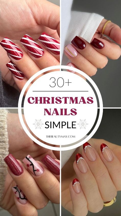 Christmas Nails With Accent Nail, French Tip Christmas Nail Ideas Red, Diy Christmas Gel Nails, One Color Christmas Nails, Red Matte Nails Design Christmas, Professional Holiday Nails, Red Xmas Nails Simple, Non Red Christmas Nails, Christmas Nail Ideas Dip Powder French Manicure