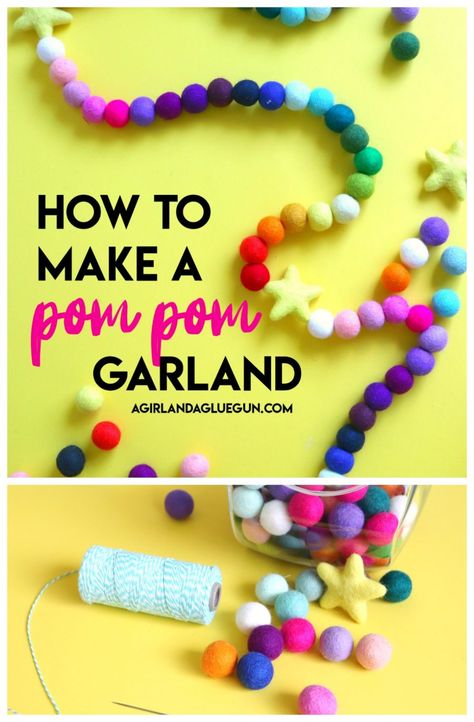 How to make a pom pom garland - A girl and a glue gun #howto #pompom #garland #diylife Diy Felt Garland, Pompom Garland, Christmas Room Decor Diy, Diy Pom Pom, How To Make A Pom Pom, Pom Garland, Pom Pom Crafts, Pom Pom Garland, Felt Garland