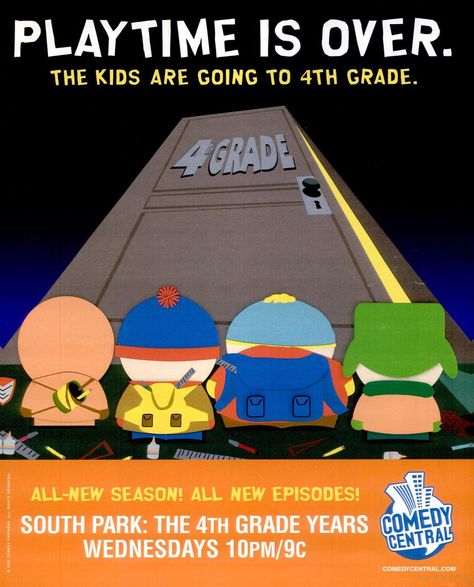 Advertisement for South Park featured in the December 2000 issue of SPIN magazine South Park Magazine, South Park Poster, Spin Magazine, Comedy Central, Photo Posters, Vintage Ads, South Park, Play Time, Photo Wall