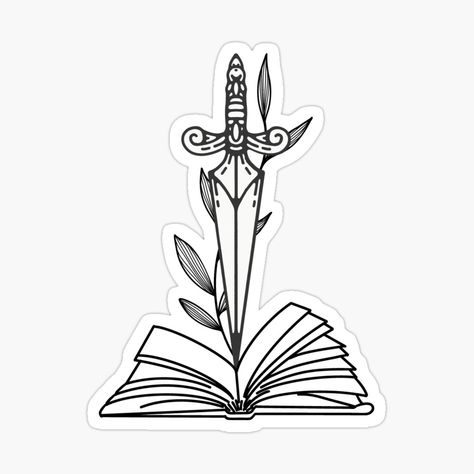 dagger, book, book lover, fantasy, fantasy lover, bookish, booktok, reader, read Book And Dagger Tattoo, Fantasy Book Stickers, Fantasy Dagger Tattoo, Dagger Tattoo Design, Scarlet King, Hannah Tattoo, Book Embosser, Cricut Decals, Knife Tattoo