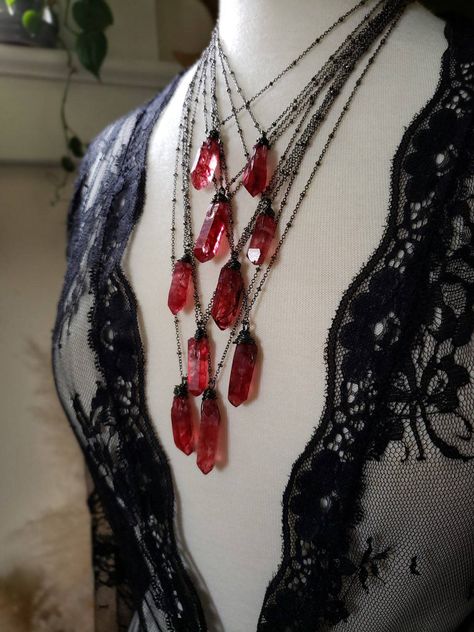 Material: Alloy Color: A Necklace Fashion Element: Line Style: Net red wind Vampire Gothic, Quartz Point Necklace, Spiritual Necklace, Red Quartz, Chain Making, Layered Chain Necklace, Ruby Crystal, Clear Quartz Point, Gothic Necklace