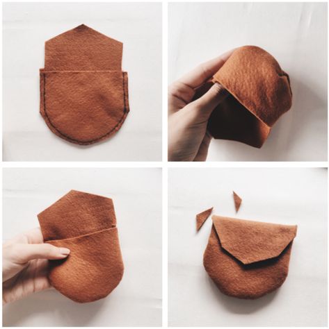 Felt Bags Diy Pattern, Money Pouch Diy, Felt Pouch Pattern, How To Make A Pouch, Felt Pouch Diy, Diy Felt Bag, Dompet Koin Diy, Sca Largesse, Leaf Pouch