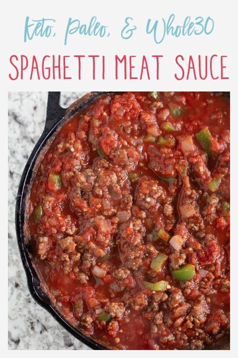 This perfect, simple keto meat sauce is gluten free, dairy free, and a cinch to make. Serve over zucchini noodles or spaghetti squash to make it Paleo and Keto! Paleo Spaghetti Sauce, Keto Spaghetti Sauce Recipe, Paleo Spaghetti, Keto Spaghetti, Keto Meat, Low Carb Meats, Desayuno Keto, Sauce Spaghetti, Keto Sauces