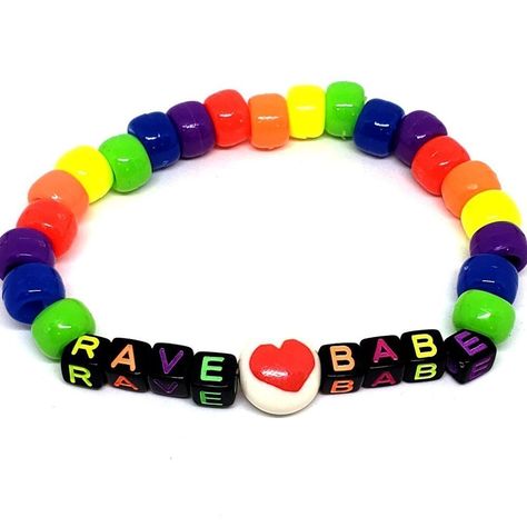 Stand Out At The Rave, Party, Music Festival, Or Anywhere With This Cute Neon Rainbow "Rave Babe" Heart Emoji Kandi Word Bracelet! This Is A Single Handmade Kandi Bracelet Made With Pony Beads, Stretchy String, A Heart Emoji Bead, And Black Letter Beads That Spell Out "Rave Babe". Bracelet Is 30 Beads Around, Letter Beads Are 0.6 X 0.6 Cm In Size, And Perfect For Any Gender. Tags: Edc, Edm, Rave, Festival, Kandi, Plur, Kawaii, Kandi Bracelet, Single Kandi Bracelet, Rave Babe, Beaded Bracelet, Word Bracelet, Heart Emoji Bracelet, Letter Bead Bracelet, Rave Gear Skater Bracelets, Kandi Bracelets Rave, Kawaii Kandi, Festival Kandi, Rave Bracelets, Letter Bead Bracelets, Diy Kandi Bracelets, Fork Bracelet, Boho Cuff Bracelet