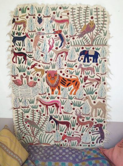 I'd like to hang with these animals Animal Tapestry, Bohemian Homes, Mural Inspiration, Embroidered Wall Hanging, Wallpaper Inspiration, Animal Rug, Bohemian House, 자수 디자인, Art Textile