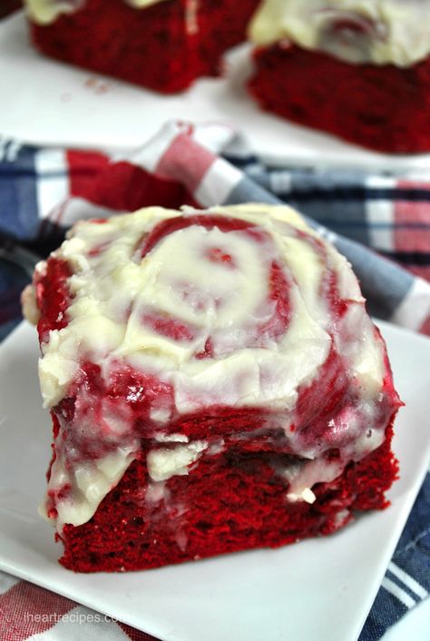 Red Velvet Cinnamon Rolls Easy, Red Velvet Cinnamon Rolls From Box Cake, Red Velvet Cinnamon Rolls Recipe, Red Velvet Cinnamon Rolls, Cake Mix Cinnamon Rolls, I Heart Recipes, Heart Recipes, Red Velvet Cake Mix, Sweet Rolls