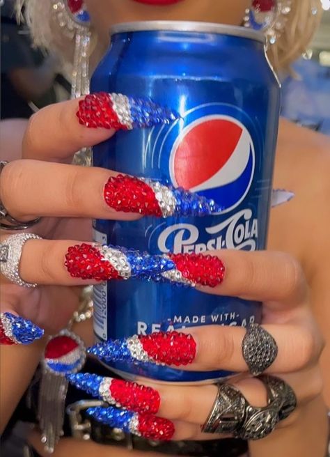 Pepsi Nails, Pepsi And Coke, Sturniolo Aesthetic, Coke Aesthetic, Pepsi Commercial, Pepsi Max, Soda Syrup, Drinks Brands, Aesthetic Nails