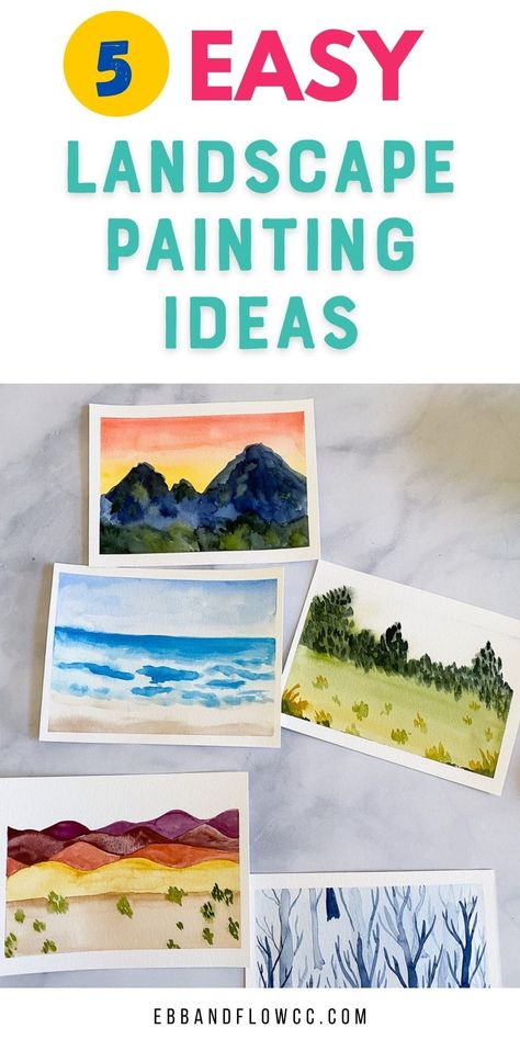 Never know what to paint? Try these simple watercolor landscape painting ideas. These simple abstract paintings are perfect for beginners! Pictures For Watercolor Painting, Sketch Ideas For Watercolor, Easy Watercolor Pictures To Paint, Watercolor Pictures Easy, Simple Paintings Landscape, Simple Watercolor Ideas For Beginners Landscape, East Watercolour Painting Ideas, Water Colour Beginners, Watercolor Pencils Art For Beginners