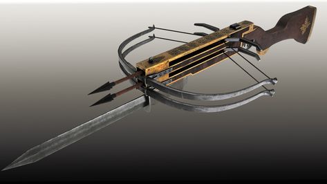 ArtStation - Double Crossbow, James Newton (aka The Figster) Hand Crossbow, Tactical Gear Storage, Medieval Crossbow, Mechanical Engineering Design, Dragon Warrior, Brass Trim, Pathfinder Rpg, Bow And Arrow, Fantasy Armor