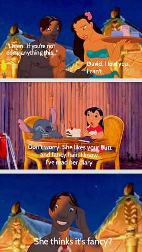 ❤ Lilo & Stitch- totally my sisters David And Nani Lilo And Stitch Fanart, Lilo And Stitch Scenes, David And Nani Lilo And Stitch, Nani And David, Nani Pelekai, David Kawena, Funny Disney Jokes, Fancy Hair, Only Live Once