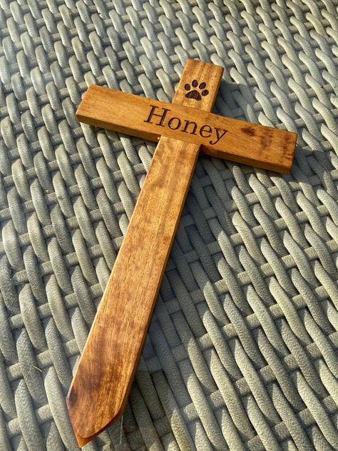 PLEASE NOTE: WE WILL BE OUT OF THE OFFICE FROM THE 2ND JULY - 14TH JULY. ANY ORDERS PLACED AFTER MIDDAY ON THE 28TH WILL NOT BE COMPLETED UNTIL OUR RETURN. ANY ORDERS PLACED BEFORE THIS TIME WILL BE DISPATCHED BEFORE THE 2ND JULY.Wooden memorial cross with engraving directly into wood. IF YOU REQUIRE ONE URGENTLY PLEASE CONTACT ME PRIOR TO ORDERING.  The standard delivery time frame currently is around 1-2 weeks unless the express service is selected. If you require a different image engraved: H Memorial Crosses Wooden Diy, Wooden Crosses Diy For Grave Site, Wooden Crosses Diy, Moving Business, Horseshoe Heart, Cross Ideas, Memorial Cross, Engraved Cross, Pet Grave Markers