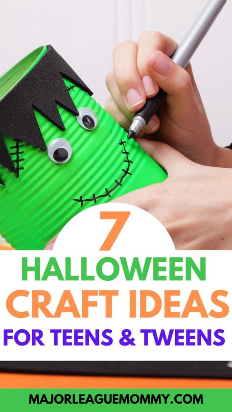 Looking for a fun way to celebrate Halloween? Try these 7 craft ideas for teens and tweens! They're easy, creative, and perfect for getting into the spooky spirit. Follow Major League Mommy for even more Halloween fun! Halloween Crafts For Preteens, Elementary Halloween Crafts, Craft Ideas For Teens, Halloween Craft Ideas, Teen Halloween, Halloween Party Printables, Fun Halloween Crafts, Easy Halloween Crafts, Halloween Craft