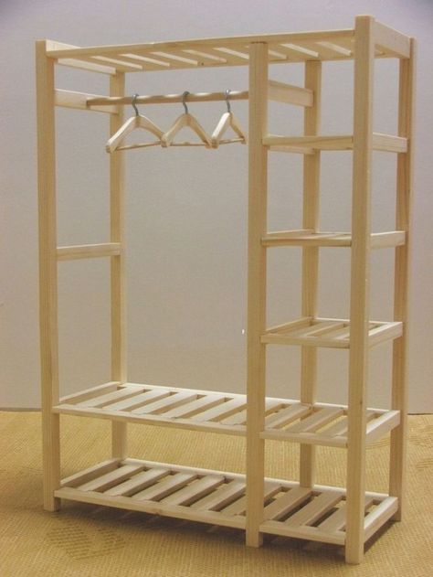 1/6+Scale+Dolls | Doll Furniture Bed Room Wardrobe unpainted -- 1:6 scale Barbie Dolls House Bed, 1/6 Doll House, Clothes Stand Ideas, Popsicle Stick Doll Furniture, Popsicle Stick Furniture, Clothes For Barbie Dolls, Popsicle House, Cloth Stand, Projek Kayu