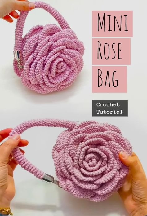 Crochet Rose Purse, Crochet Rose Bag Pattern, Mini Crochet Bags Free Pattern, Crochet Rose Bag, Crochet Shoulder Bag Pattern Free, Flower Bag Crochet, Crochet Flower Bag, Free Crochet Purse Patterns, Crochet Mini Bag