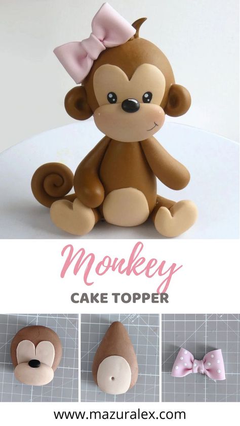 Fondant Animals Tutorial, Monkey Cake Topper, Fondant Monkey, Monkey Birthday Cakes, Stunning Cakes, Cake Decorating Courses, Fondant Figures Tutorial, Monkey Cake, Jungle Cake