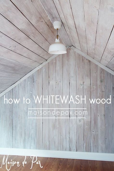 how to whitewash wood: tutorial and tips for whitewashing wood and giving a farmhouse plank look Shiplap Wall Whitewash, Painting Wood Plank Walls, White Washed Plank Wall, Shiplap Wall Before And After, White Wash Walls Rustic, How To Paint Wood Walls, White Washed Paneling Walls, Simple Shiplap Wall, Whitewashed Shiplap Wall