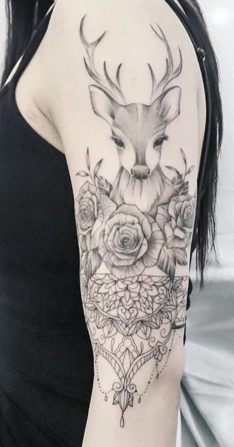 Womens Deer Tattoo, Animal Tattoos For Women Half Sleeves, Sleeve Tattoos Black, Easy Half Sleeve Tattoos, Sleeve Tattoo Designs, Animal Tattoos For Women, Animal Sleeve Tattoo, Summer Images, Full Sleeve Tattoo Design