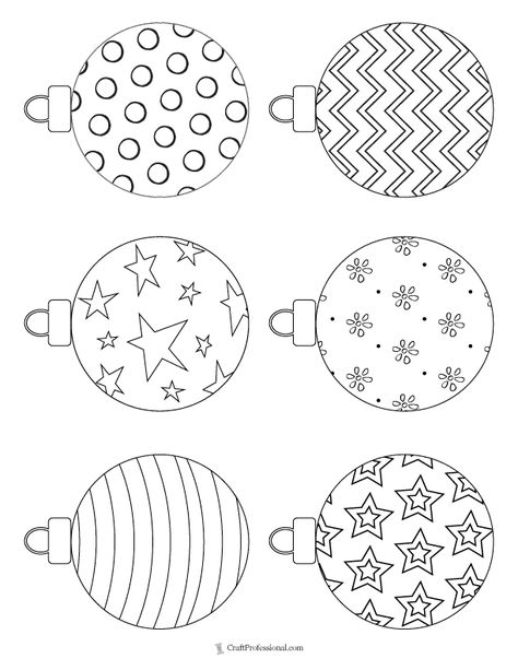 6 Christmas ornaments to color and cut out. String them together to make pretty tree garland or bunting. Coloring Ornaments Free Printable, Simple Christmas Art For Kids, Christmas Cut Outs Templates, Christmas Printables Free Templates, Christmas Ornaments For Kids To Make, Christmas Prints And Patterns, Christmas Templates Free Printable, Christmas Ornaments Coloring Pages, Ornament Coloring Pages