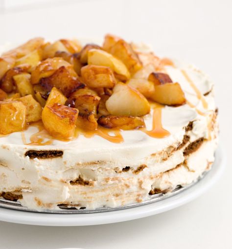 Caramel Apple Cheesecake Icebox Cake - Delish.com Cheesecake Icebox Cake, Baked Caramel Apples, Apple Cheesecake Bars, Caramel Apple Cheesecake Bars, Icebox Cake Recipes, Caramel Apple Cheesecake, Apple Cheesecake, Motivation Study, Caramel Apple Pie