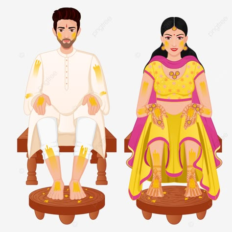 Haldi Ceremony Outfit For Men, Indian Wedding Pictures, Bride And Groom Cartoon, Bride Clipart, Haldi Ceremony Outfit, Wedding Caricature, Indian Wedding Bride, Indian Wedding Couple, Wedding Bouquets Bride