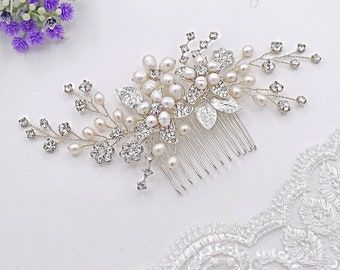 Bride Flower Headpiece, Floral Hair Clip Wedding, Rose Gold Hair Piece, Gold Hair Comb Wedding, Crystal Headpiece Wedding, Bridal Hair Accessories Flower, Pearl Bridal Headpiece, Gold Bridal Hair Comb, Floral Wedding Hair