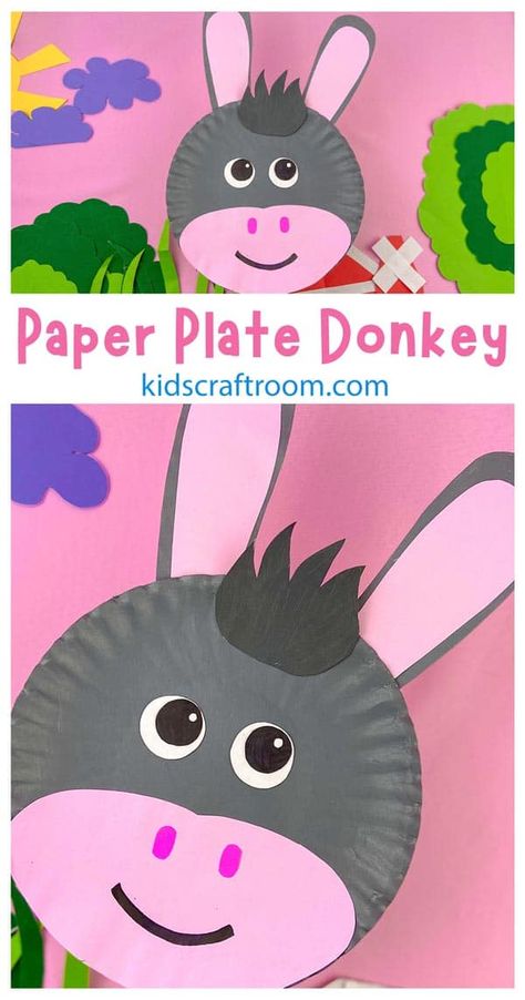 Down On The Farm Crafts, Donkey Crafts For Kids, Paper Plate Farm Animals, Farm Crafts For Toddlers, Farm Crafts For Kids, Donkey Crafts, Donkey Craft, Paper Plate Art, Letter D Crafts