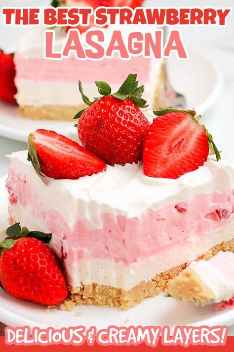 This is the best easy no bake strawberry lasagna recipe. This Homemade strawberry lasagna recipe with golden Oreos is a crowd pleaser and easy to make too! Try this delicious and easy no bake strawberry lasagna recipe. #dessertsonadime #nobakedesserts #easydesserts #strawberrydesserts #dessertlasagnas Strawberry Shortcake Ice Cream Cake, Strawberry Lasagna, Chocolate Lasagna Recipe, Strawberry Ice Cream Cake, Strawberry Shortcake Ice Cream, Princess Pinky Girl, Pinky Girl, Chocolate Lasagna, Dirt Cake