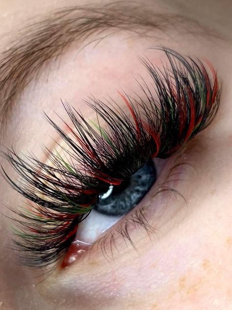 Christmas Eyelashes Extensions, Red And Green Lash Extensions, Holiday Lash Extensions, Christmas Lashes Extensions, Christmas Eyelash Extensions, Christmas Lash Extensions, Coloured Eyelash Extensions, Coloured Lash Extensions, Lash Extensions With Color