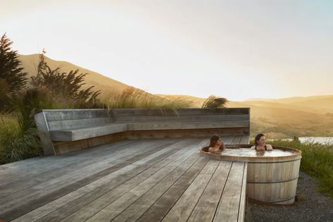 California Wildflowers, Wooden Deck, Landscape Construction, Have Inspiration, Pacific Palisades, California Design, Native Garden, Built In Bench, Hot Tub Outdoor