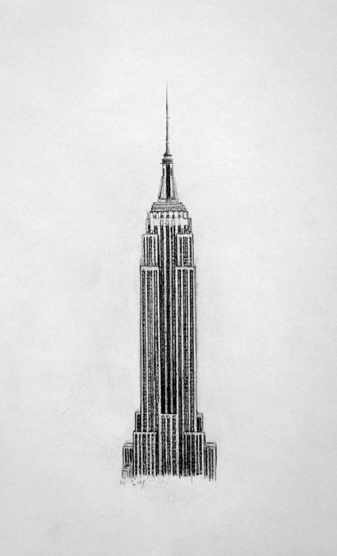 The Empire State Building - Pencil Drawing (2013, graphite): Empire State Building Drawing, Building Tattoo, New York Drawing, Interesting Perspective, New York Tattoo, New York Buildings, Building Sketch, Building Drawing, The Empire State Building