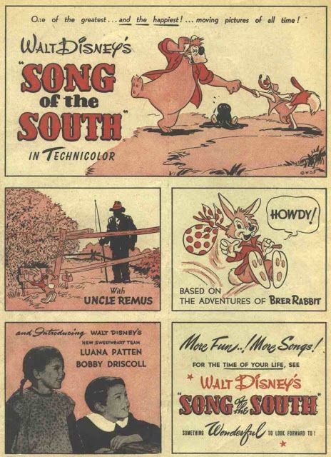 Vintage Disney Posters, Disney Song, Disneyland Vintage, Uncle Remus, Brer Rabbit, Posters Movie, Song Of The South, Newspaper Art, Disney Posters