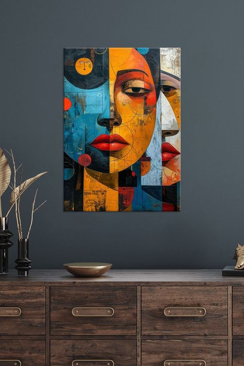 Dive Into The Mesmerizing World Of Faces Unveiled An Abstract Masterpi. Displate is a one-of-a-kind metal poster designed to capture your unique passions. Sturdy, magnet mounted, and durable – not to mention easy on the eyes!#portraitpainting #abstractportraitpainting #acrylicportraitpainting #artisticportraits Unique Abstract Painting, Abstract Faces Painting, Unique Portrait Art, Portrait Palette, Acrylic Portrait Painting, Portrait Artists, Canvas Art Projects, Abstract Face Art, African Art Paintings