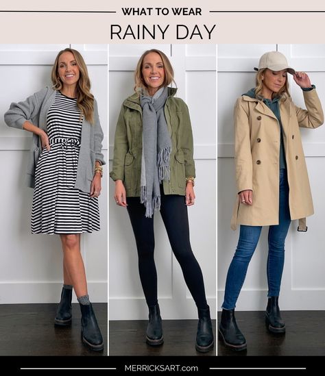 Rainy Day Realtor Outfit, Rainy Day Shoes For Work, Rainy Hot Day Outfit Summer, Rainy Day Dress Outfit Fall, What To Wear In Rainy Weather, Rainy Weather Outfits Fall, 65 Degree Rainy Day Outfit, Windy Day Outfit For Work, Midsize Rainy Day Outfit