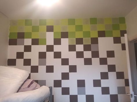 Minecraft Accent Wall, Minecraft Mural, Minecraft Wall, Minecraft Theme, Minecraft Bedroom, Minecraft Room, Minecraft Wallpaper, 25 Hours, Bedroom Images