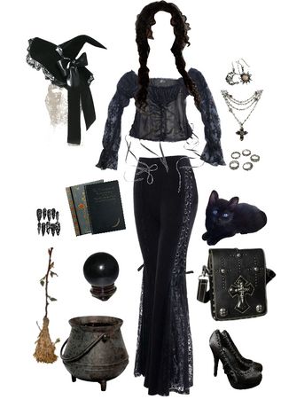 Witch's Familiar Outfit | ShopLook Psychic Outfit Aesthetic, Fantasy Witch Outfit, Witch Outfit Modern, Witch's Familiar, Witchy Outfits, Witches Familiar, Curly Braids, Fantasy Witch, Mall Goth