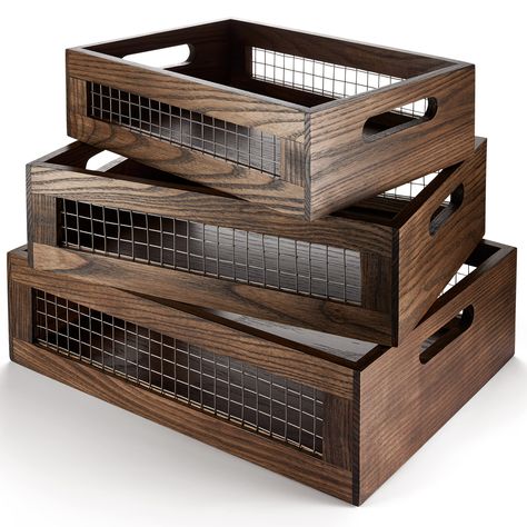 PRICES MAY VARY. ✅ DECLUTTER YOUR SPACE: Designed to be the ideal home storage solution, these cuboid-shaped wooden baskets are just what you need if you want to declutter any space from small-sized effects. They will keep everything neatly organized for you. These baskets can even be used in the drawers or on the walls. ✅ GREAT VERSATILITY: Our countertop baskets can store just about anything you have in mind. These baskets will work just fine for you, whether you’re storing bottles and cans, o Wooden Baskets, Bathroom Pantry, Pantry Wall, Wire Basket Storage, Wooden Basket, Home Storage Solutions, Wire Storage, Fruit Vegetables, Wood Crates