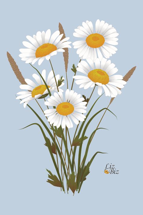 Wild Daisy Drawing, Field Flowers Illustration, Digital Art Flowers Illustrations, Grass And Flowers Drawing, Flower Digital Art Illustrations, Plant Growing Drawing, Floral Digital Art, Flower Graphic Design Illustration, Flower Graphic Illustration