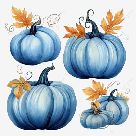 set of watercolor illustrations on the theme of fantasy on the theme of thanksgiving blue pumpkins Blue Thanksgiving Wallpaper, Fantasy Pumpkins, Blue Pumpkin, Blue Pumpkin Painting, Blue Autumn, Blue Thanksgiving, Turkey Clip Art, Christmas Illustration Design, Lantern Illustration