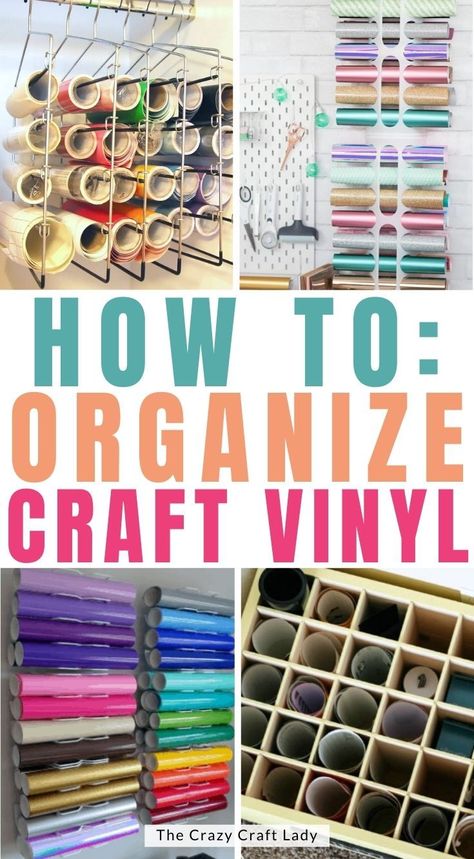 Storage For Vinyl Rolls Diy, How To Organize Vinyl Rolls, Organizing Vinyl Rolls, Storing Cricut Vinyl Rolls, Storing Vinyl Rolls, Cricut Organizer Storage Ideas, Cricut Vinyl Storage Ideas Diy, How To Store Vinyl Rolls, Vinyl Holder Ideas