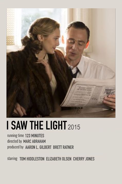 I Saw The Light Movie, Tom Hiddleston Movies List, I Saw The Light Tom Hiddleston, Minimalistic Polaroid Poster, Tom Hiddleston Movies, Cherry Jones, Bradley Whitford, Light Movie, Movies To Watch Teenagers